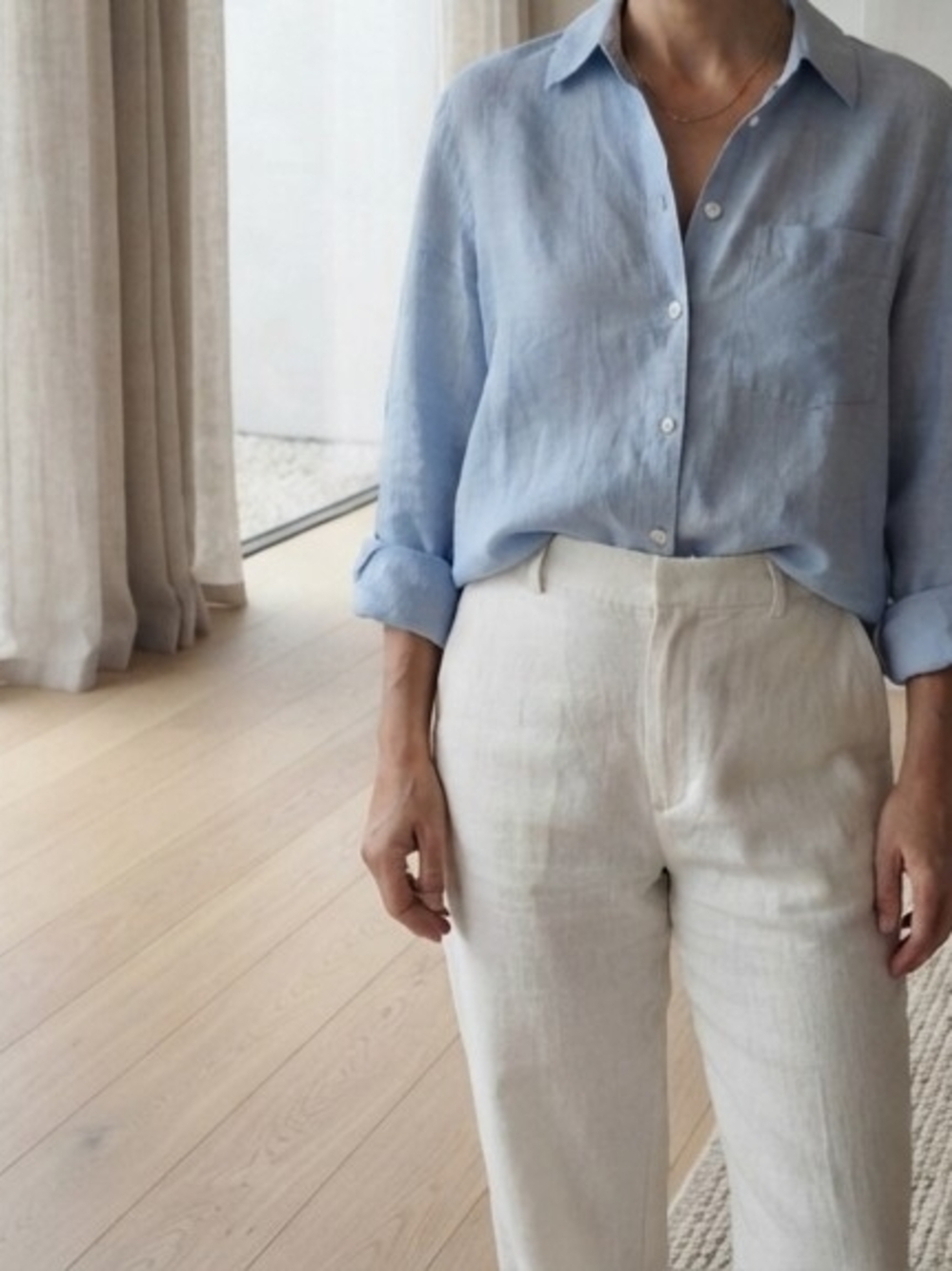 ZARA 100% Linen Light Blue Button Down Shirt Size M